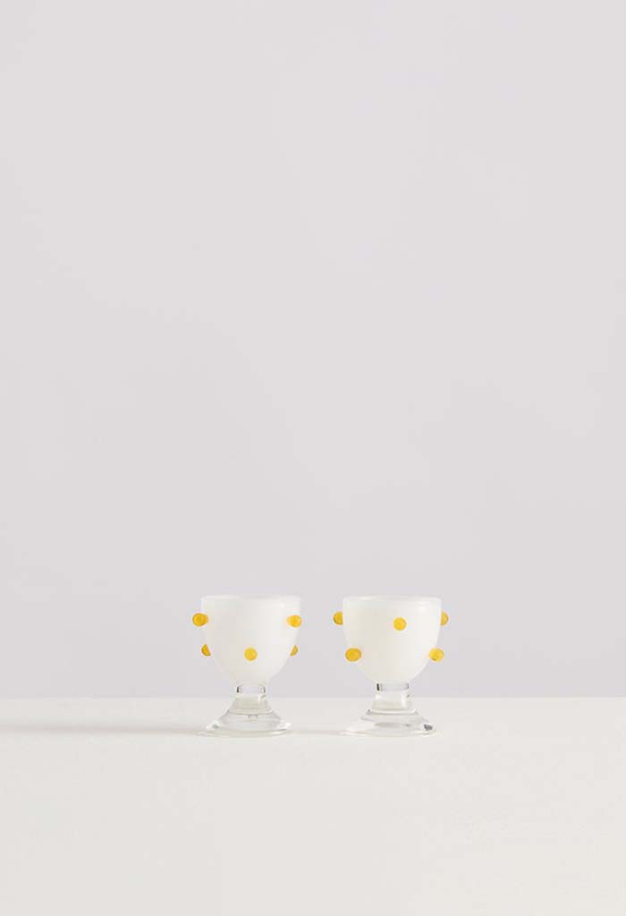 2 Pomponette Egg Cups - Clear/ White/ Yellow