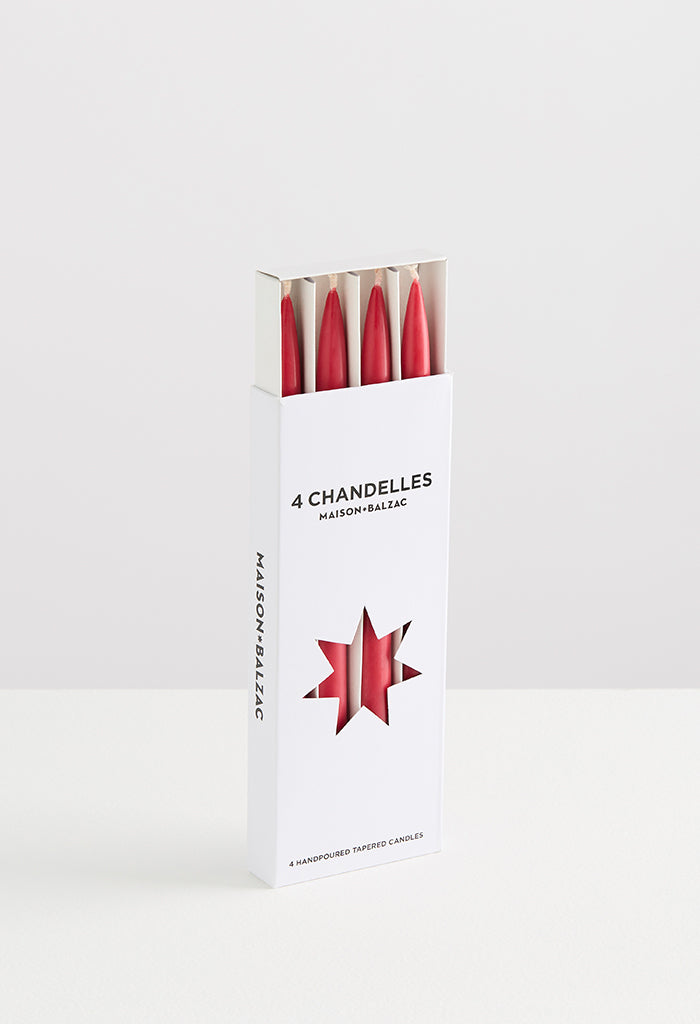 Chandelles 4 Tapered Candles - Rouge