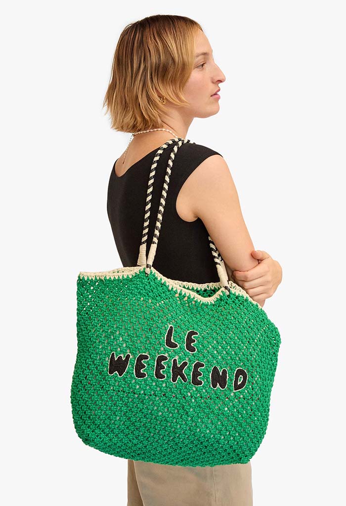 Lete Tote - Green Crochet W/Black
