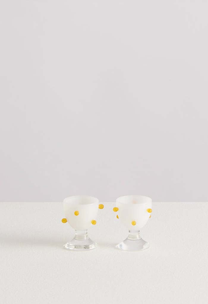 2 Pomponette Egg Cups - Clear/ White/ Yellow