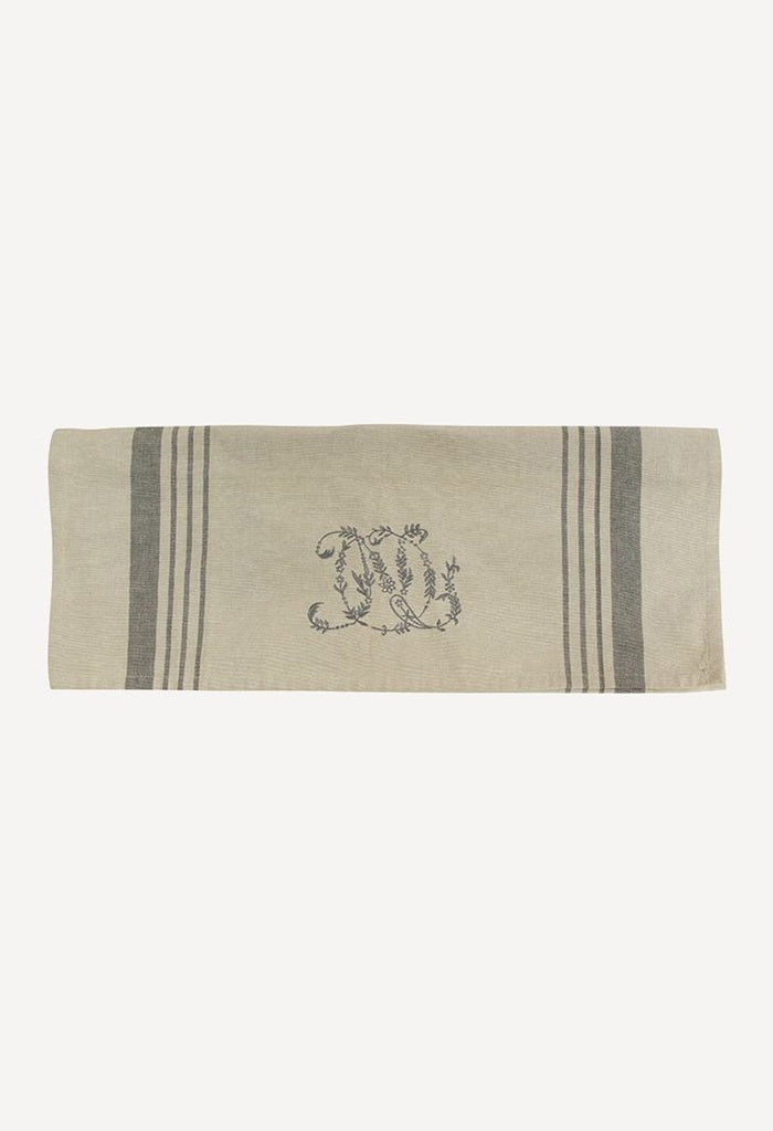Monogram Tea Towel - Natural w/ Grey Stripe