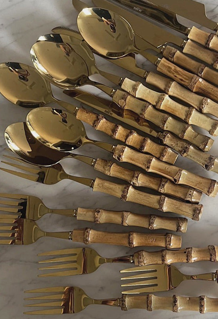 18 Piece Bamboo Cutlery Set - Gold