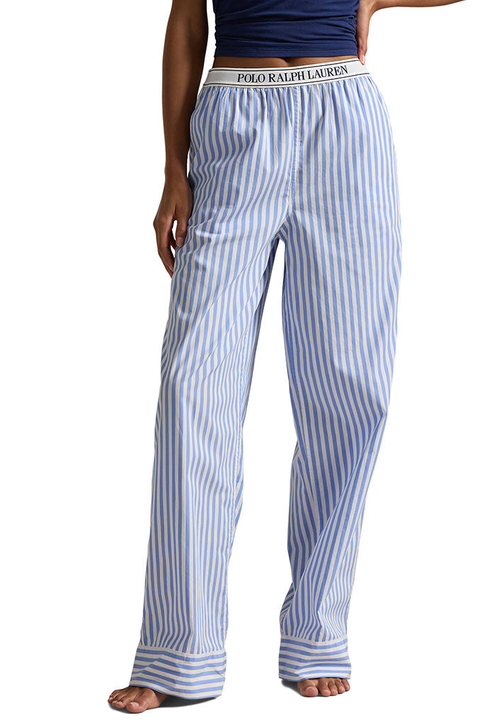 Stripes Pant W. Logo Elastic - White & Hydrangea