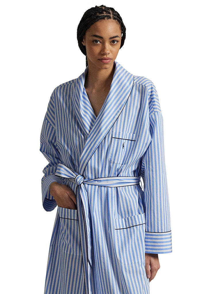 Stripes Heritage Robe - White & Hydrangea