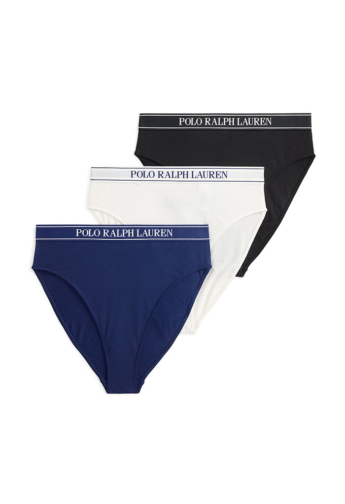 3PK High Waist Tanga Briefs - White/Onxy/Navy