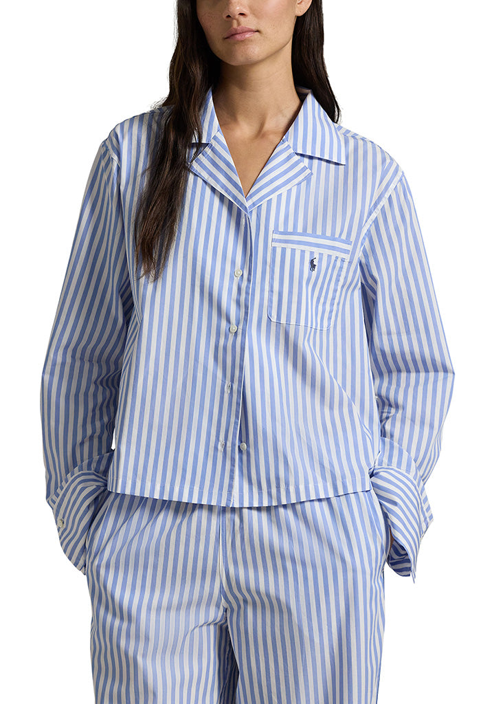 Long Sleeve Stiped Pajama set - White & Hydrangea