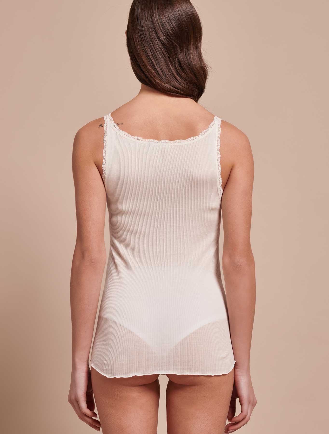 Cotton & Silk Camisole with fine lace trim - Ivory