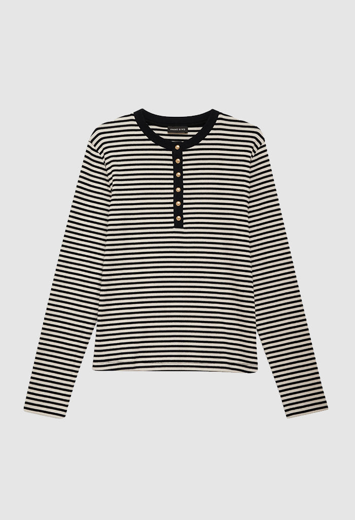 Alessia Long Sleeve Tee - Cream And Black Stripes