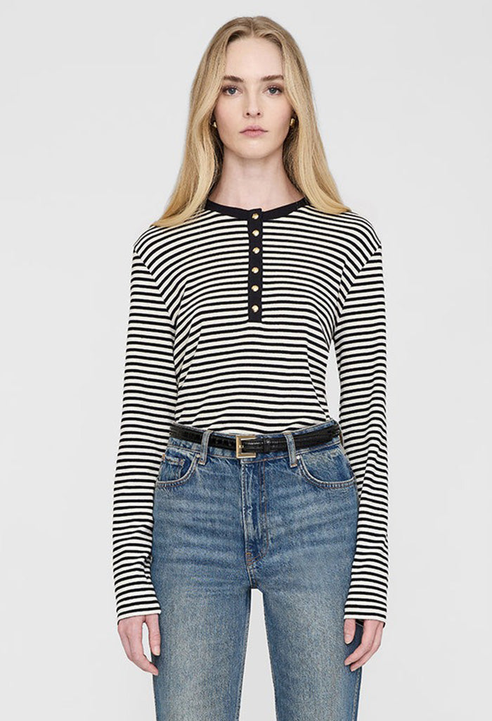 Alessia Long Sleeve Tee - Cream And Black Stripes