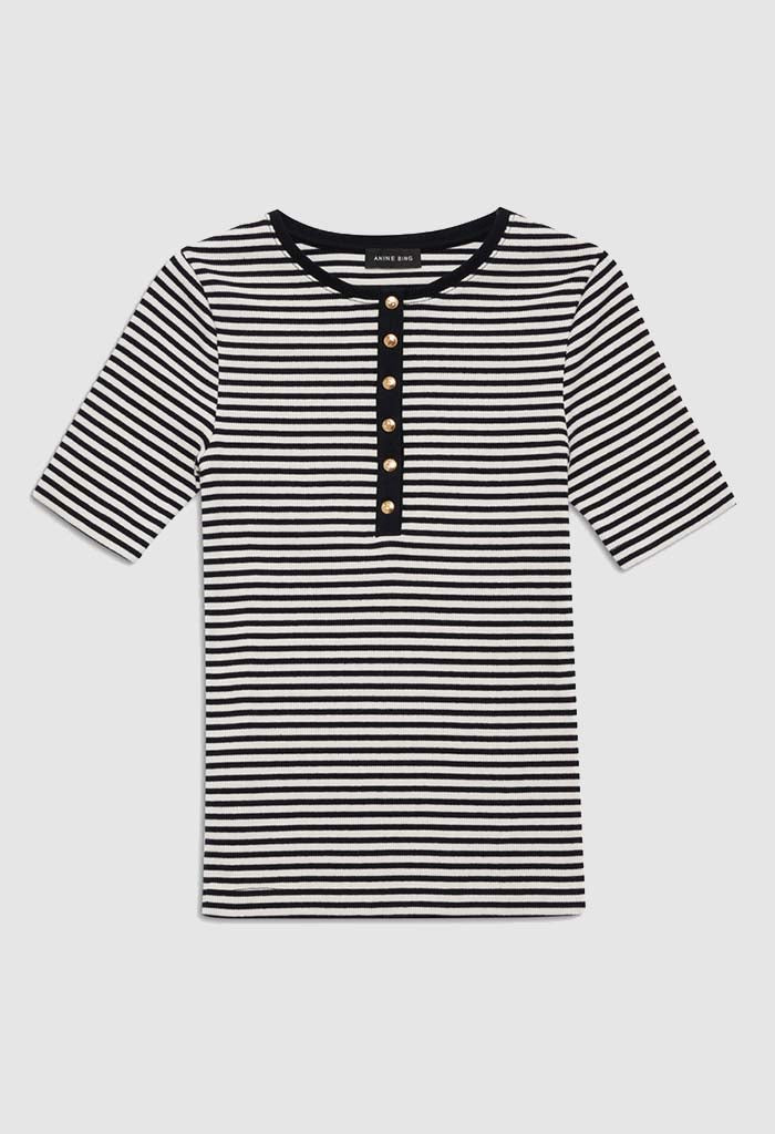 Alessia Tee - Cream And Black Stripe