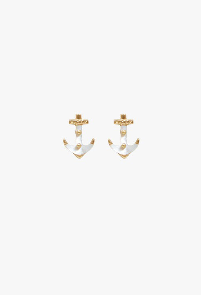 Anchor Stud Earrings - Vintage Gold & Cream