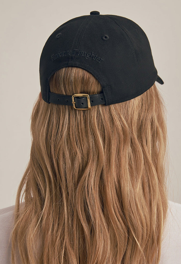 Baseball Cap W/Leather Strap & Buckle - Black