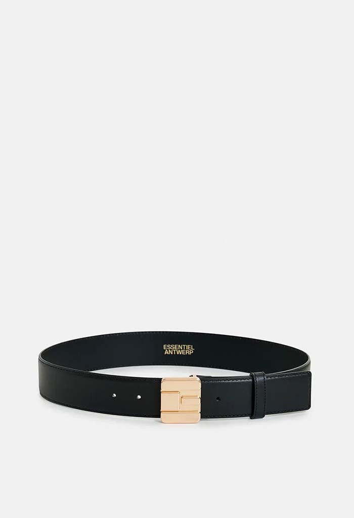 Black Leather Belt - Black/Gold