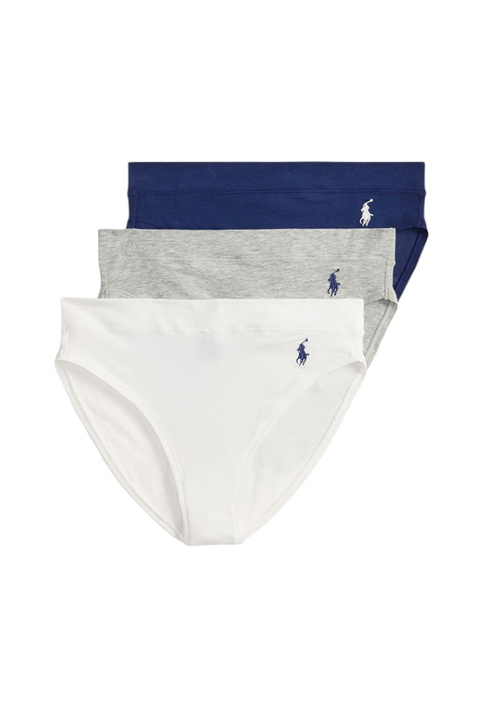 3PK High Leg Briefs - White/Heather/Navy