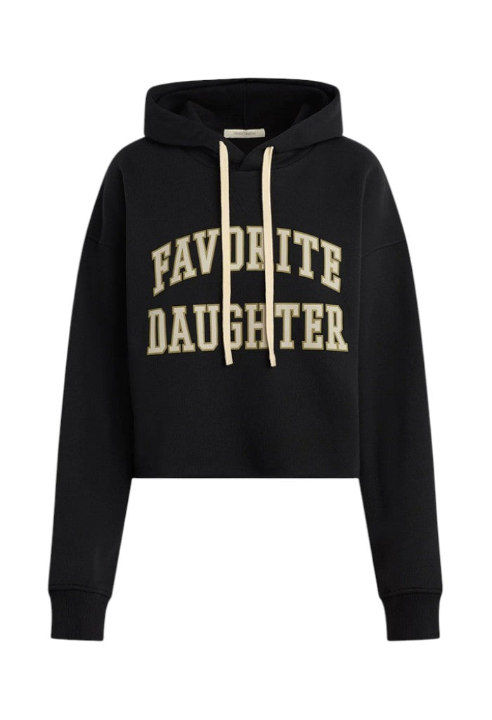 The Cropped Collegiate Hoodie - Black/Stone