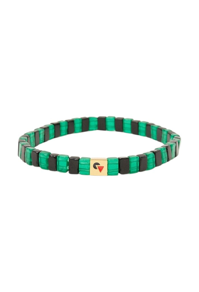 Glass Beaded Stretch Bracelet - Black Emerald