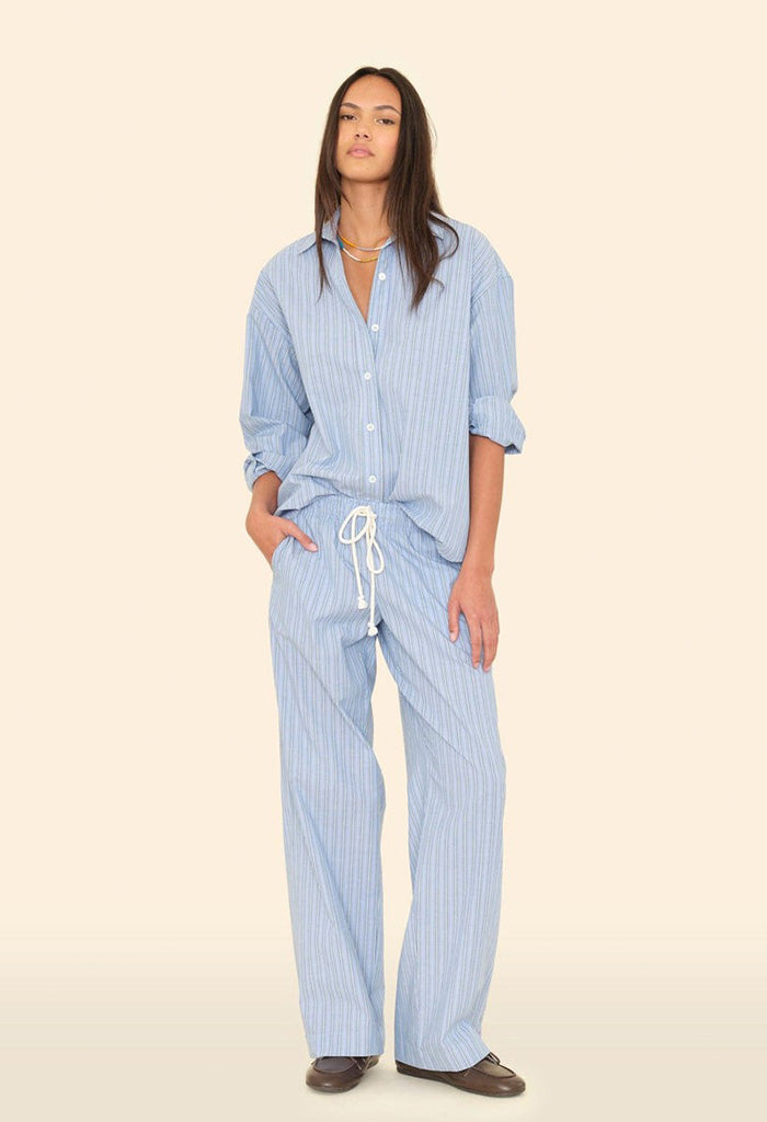 Brinna Pant - Chambray Teal Stripe