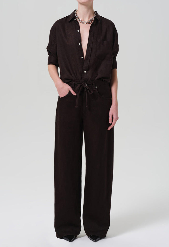 Brynn Drawstring  Linen Trouser - Chocolate