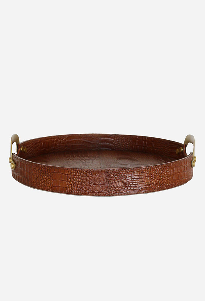 Croco Leather Tray W/ Brass Handle