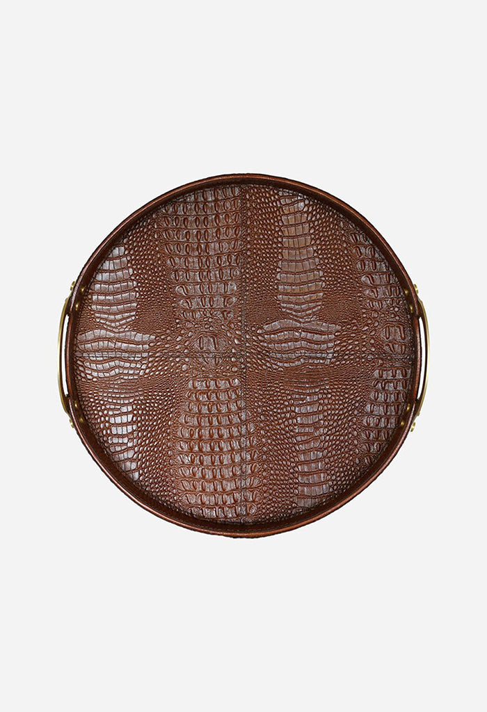 Croco Leather Tray W/ Brass Handle