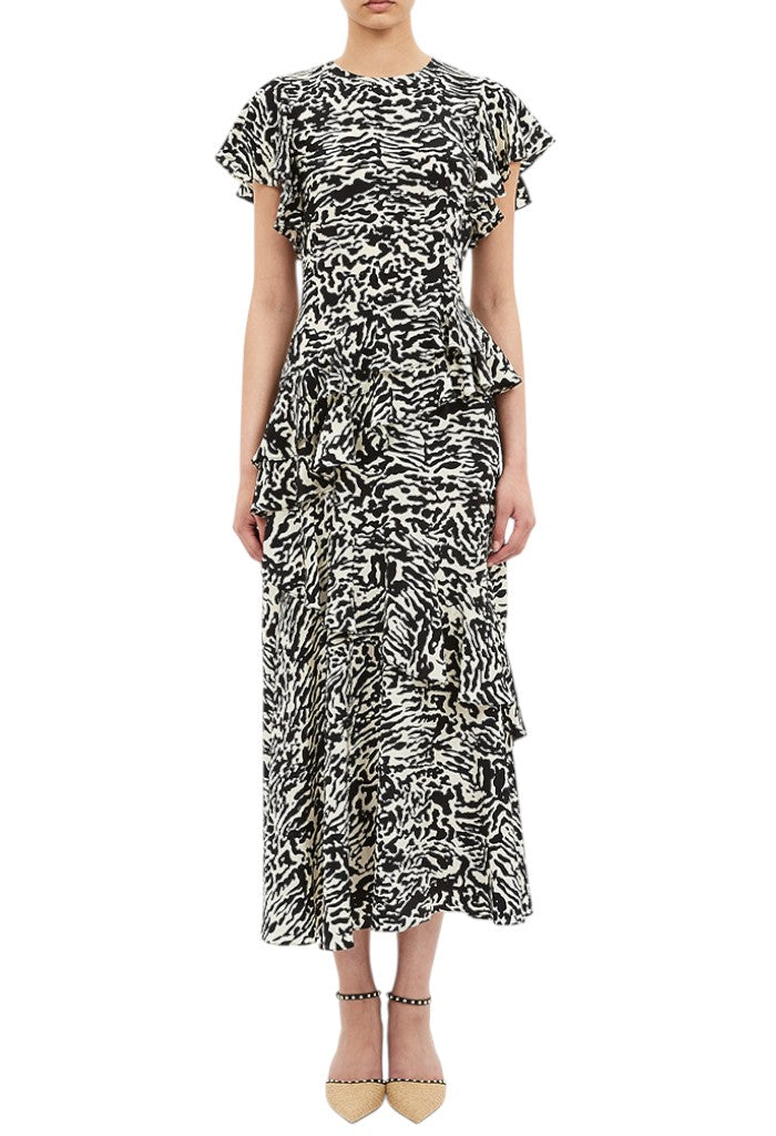 Amaia Cascading Ruffle Midi Dress - Spotted Jasper