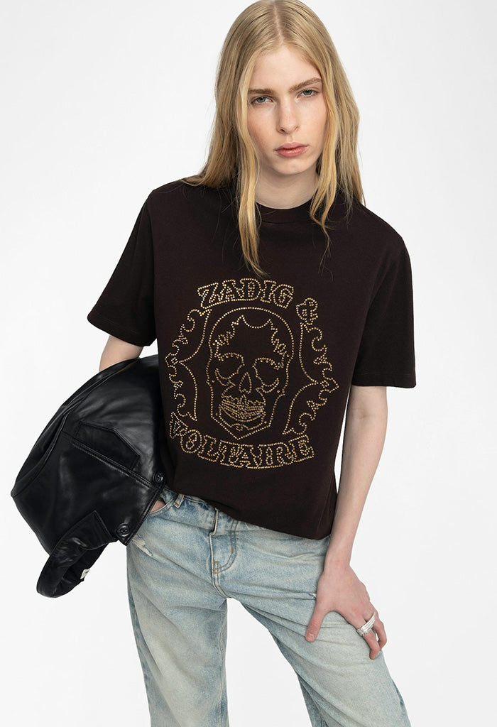 Edwin BC Skull Strass - Dark Chocolate