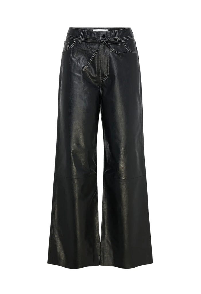 Elijah Polished Leather Pants - Black