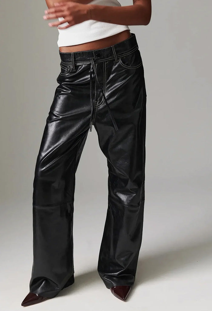 Elijah Polished Leather Pants - Black