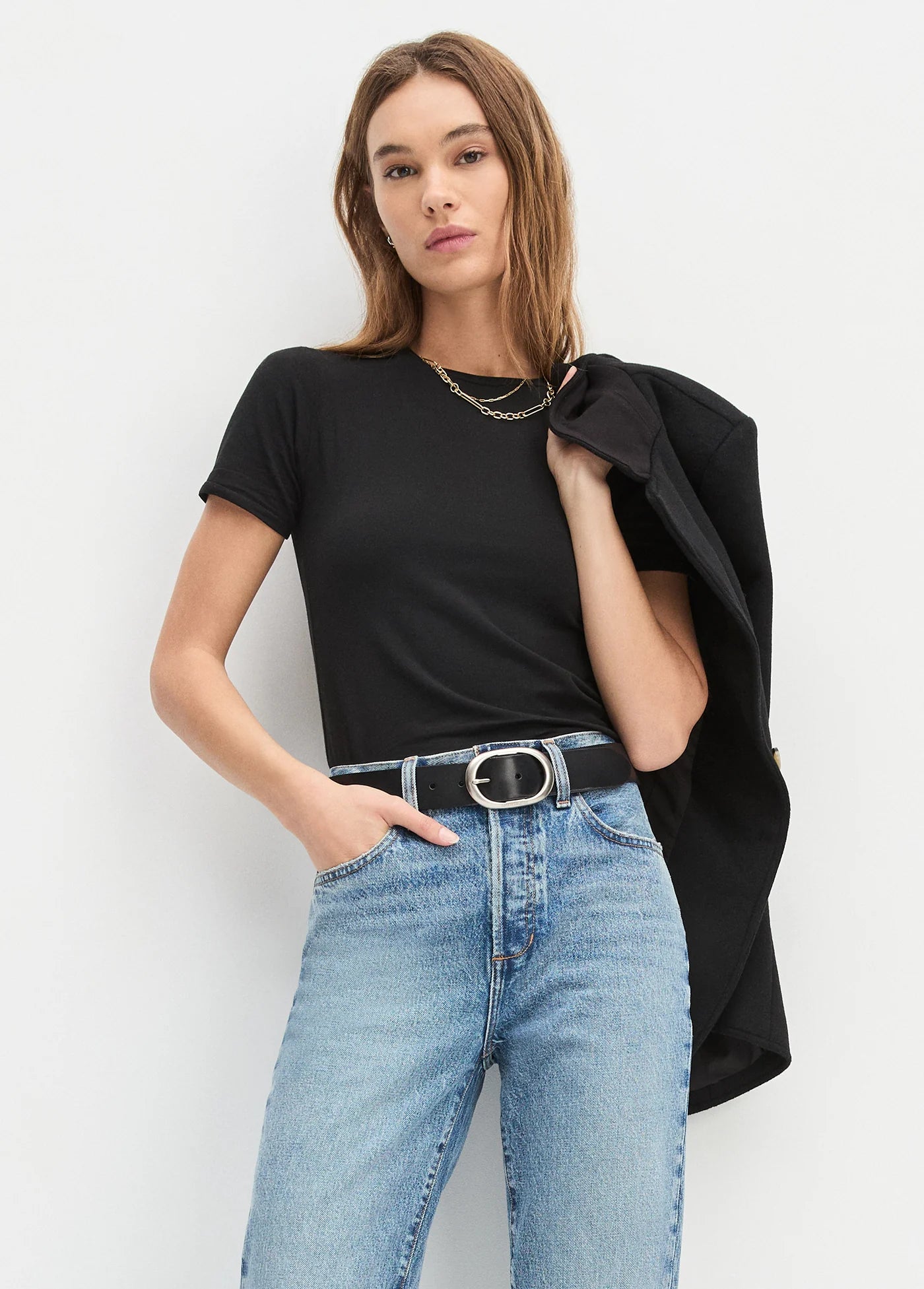 The Jean Belt - Black/Tumbled Nickel