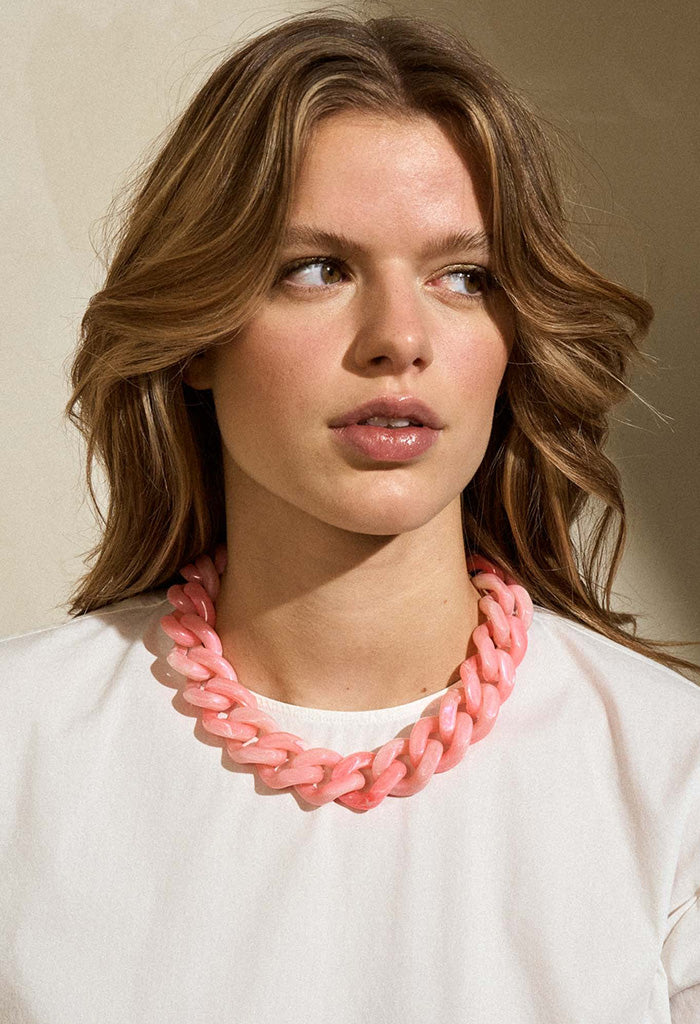 Flat  Chain Necklace - Neon Pink