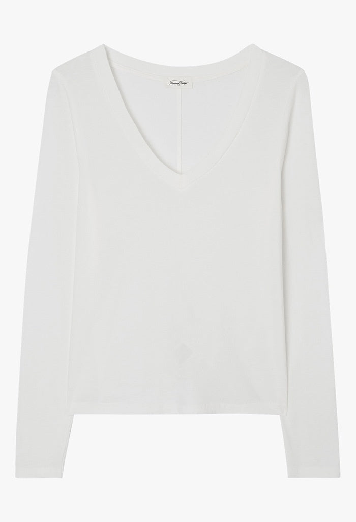 Gamipy Long Sleeve V-Neck T-shirt - White