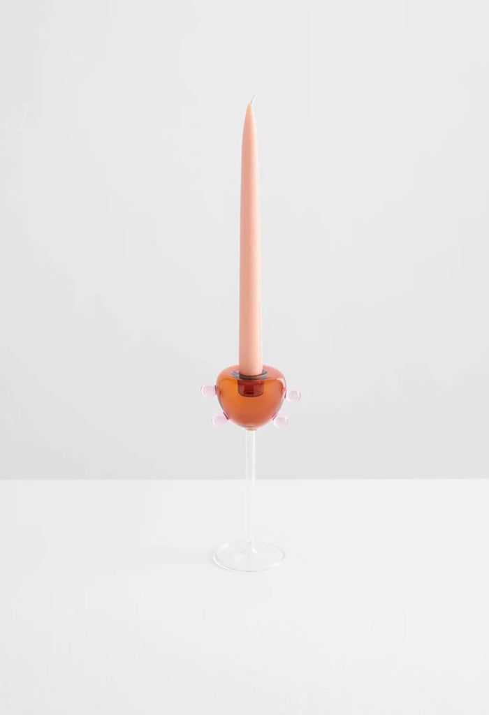 Grand PomPom Candle Holder - Clear with Amber/ Pink