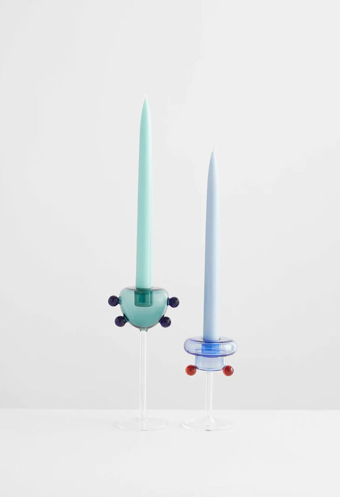 Grand PomPom Candle Holder - Clear with Teal/Indigo
