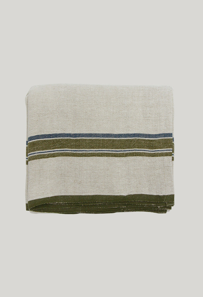 Green Selvedge Stripe Linen Tablecloth