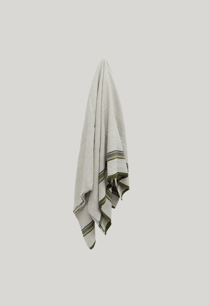 Green Selvedge Stripe Linen Tablecloth