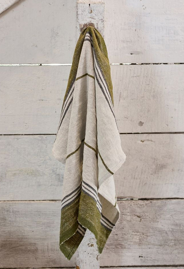 Green Selvedge Stripe Linen Tea Towel