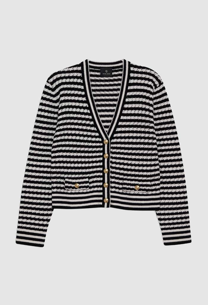 Gwen Cardigan - Black & Ivory Stripe