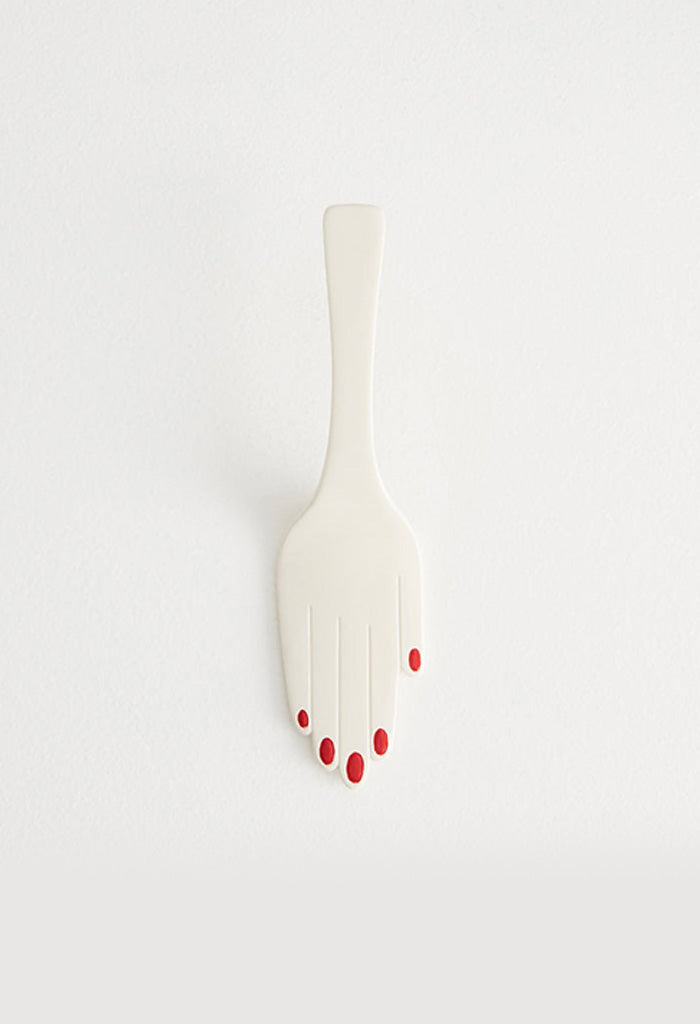 Hand Cake Server - Ivory/Red