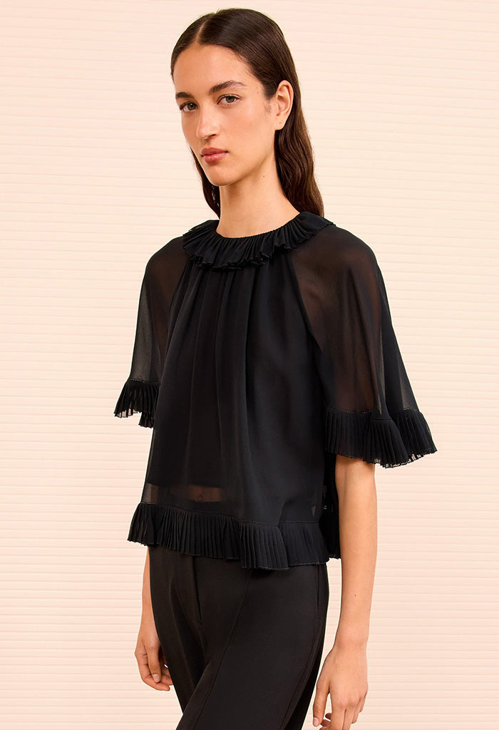 Helaine Flowy Short Sleeve Top - Noir