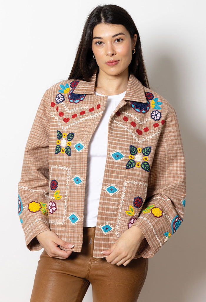 Western Tan Embroidered Jacket - Brown Tan