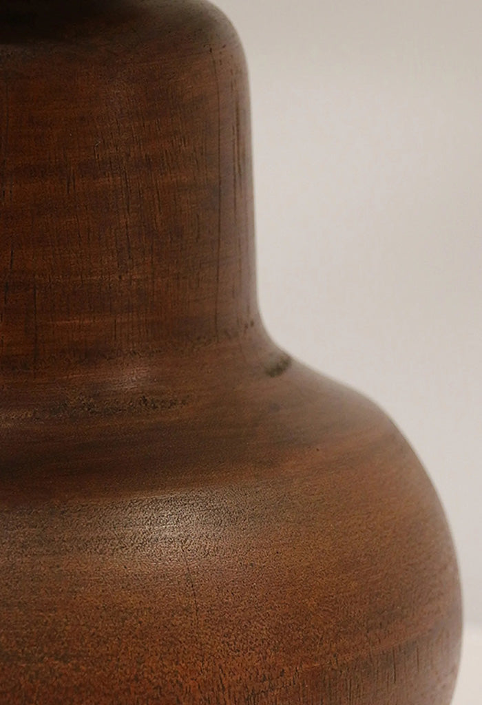 Java Wooden Urn Lamp W/ Woven Linen Shade