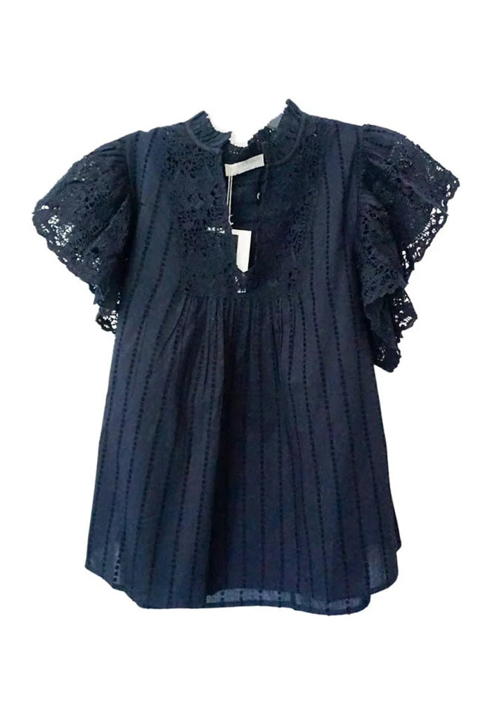 Jolie Flutter Sleeve Top - Midnight
