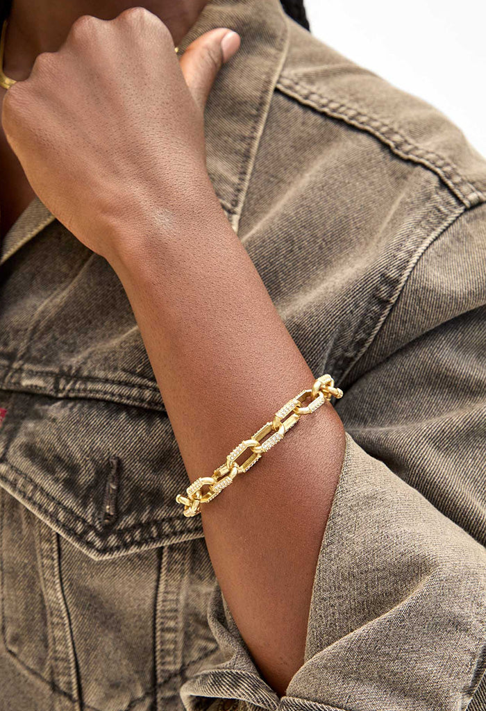 Le Link Pave Bracelet - Clear / Vintage Gold