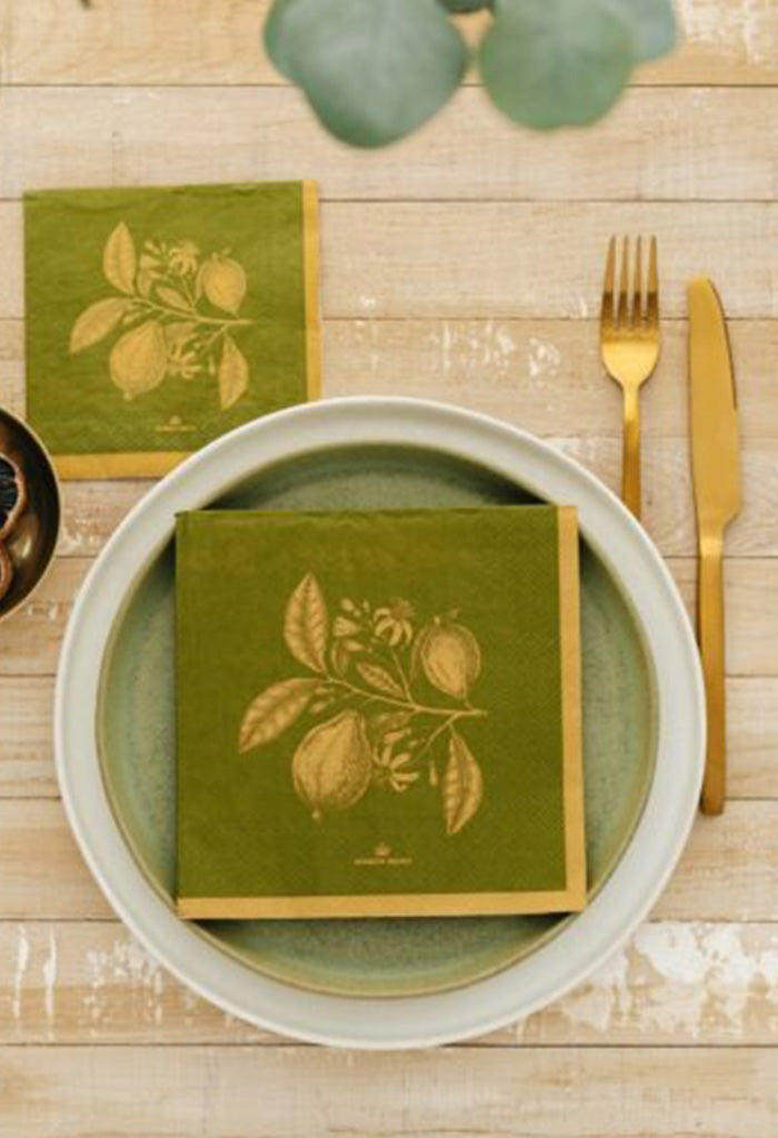 Lemon Green/Gold Napkins - Luncheon