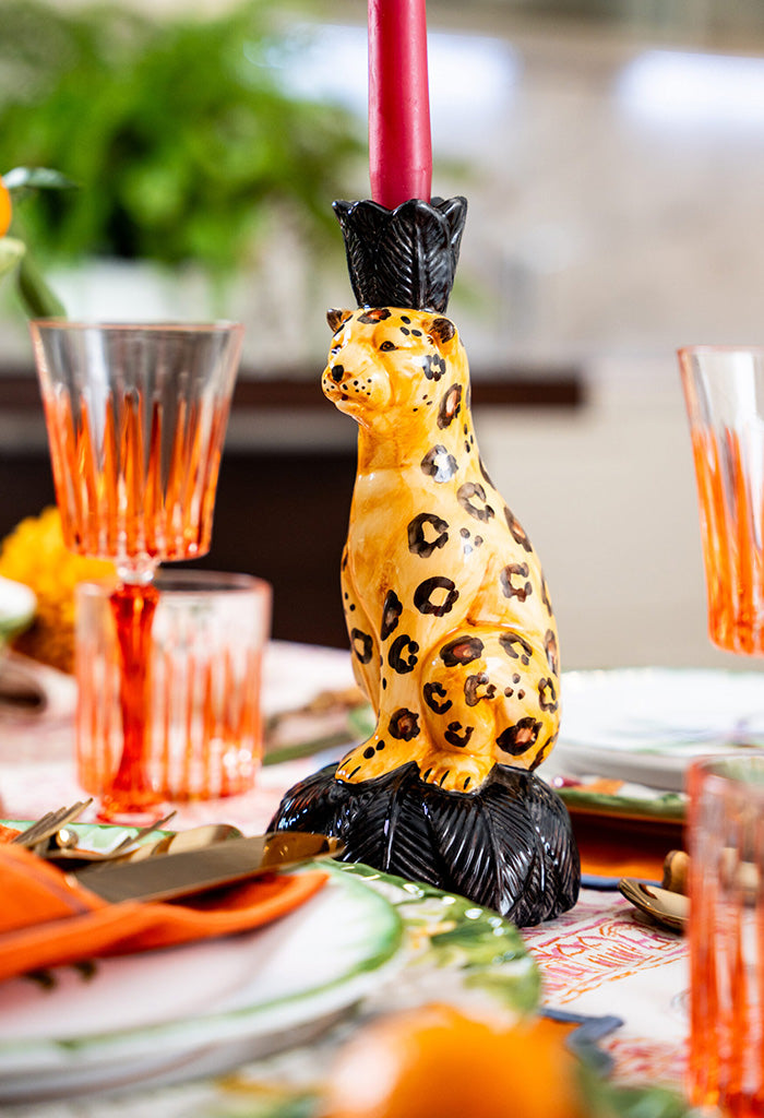 Leopard Ceramic Candlestick Holder