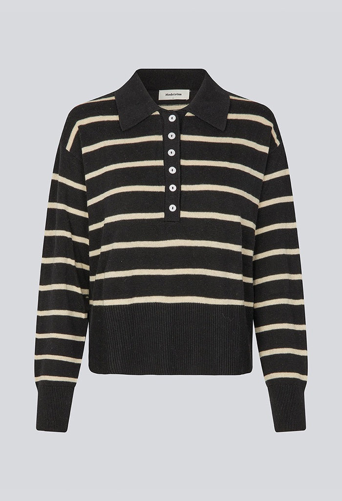 MalvaMD Stripe Polo - Black Summersand stripe