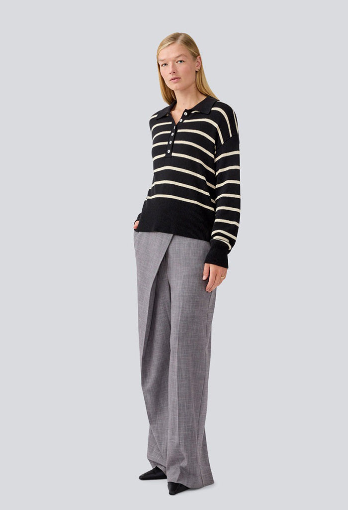 MalvaMD Stripe Polo - Black Summersand stripe