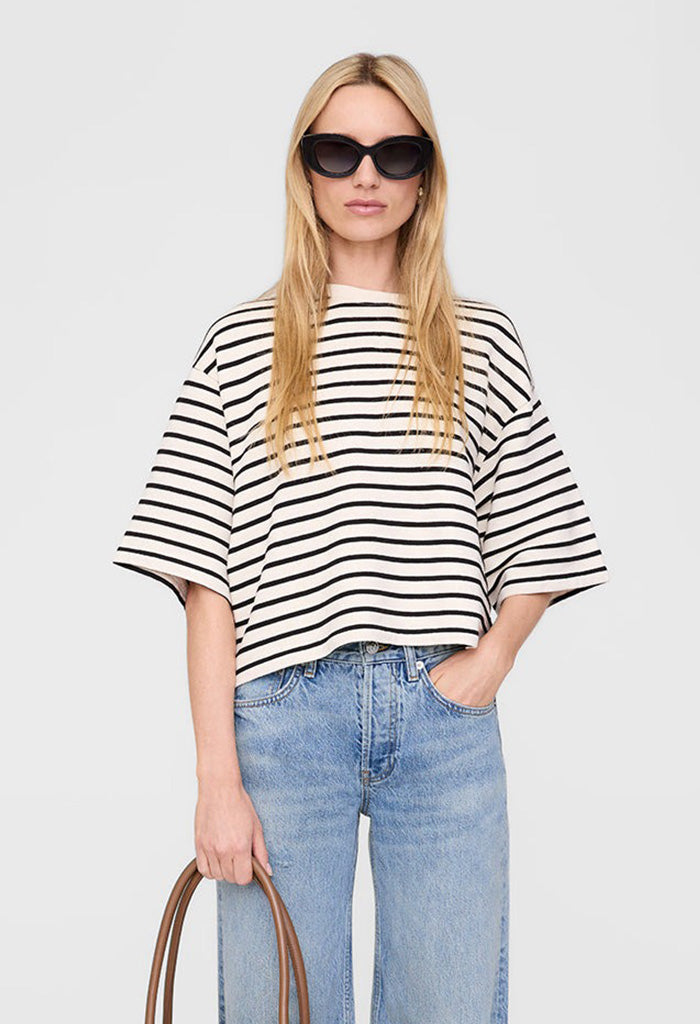 Myers Cropped Tee - Black Stripe French Terry
