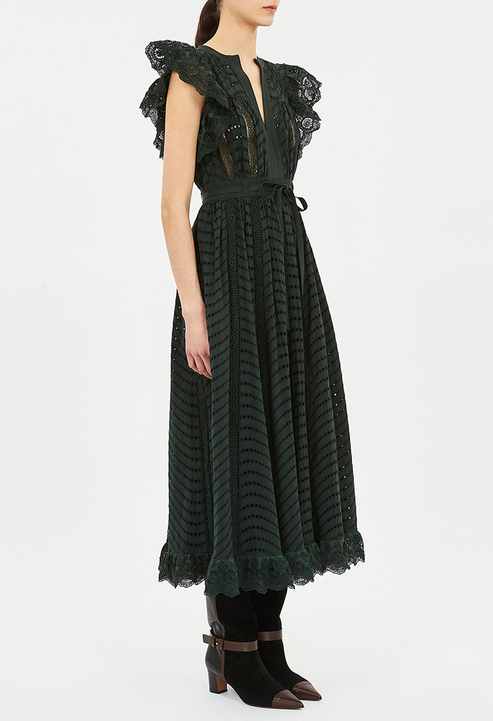 Olga Flutter Sleeve Midi Dress - Cypress