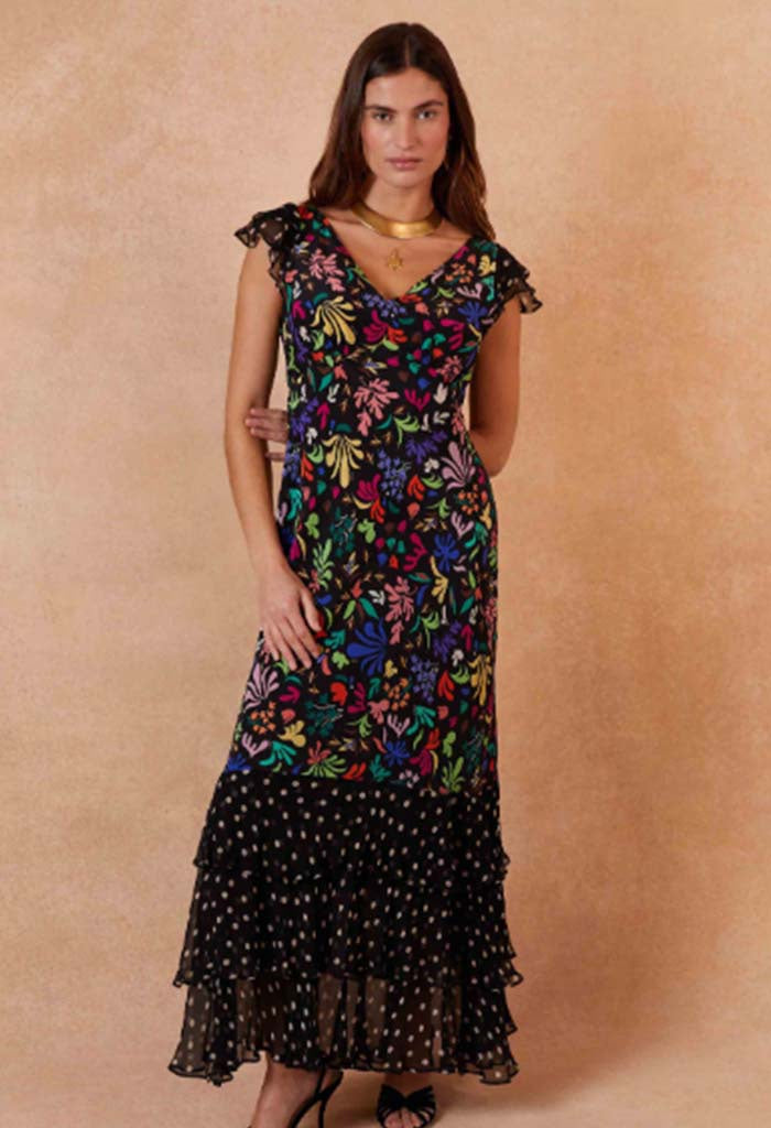 Ossy Silk Maxi Dress - Flora Mix Black